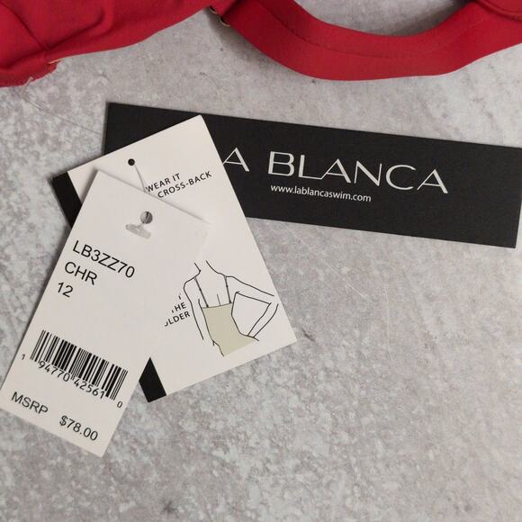 La Blanca Cherry Red Island Goddess Underwire Twist Front Bra Top Size 12 New - Picture 11 of 11